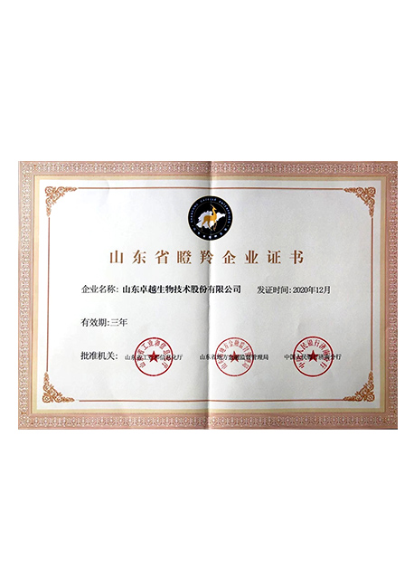 5168cc 银河官网娱生物2020年省瞪羚企业证书